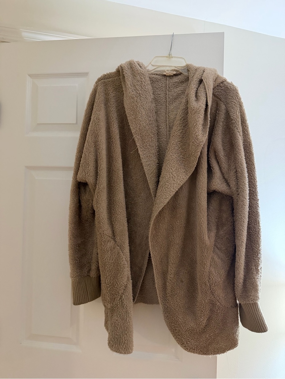 Hem & Thread Plush Open-Front Cardigan - Beige Taupe